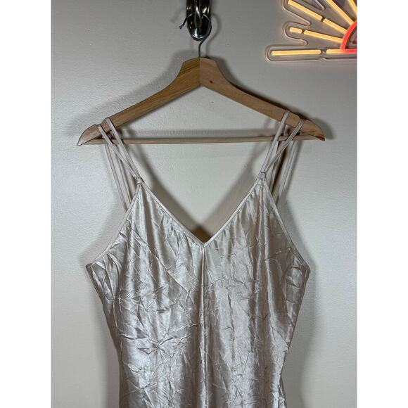 Vintage Crinkle Satin Spaghetti Strap Slip Midi Dress 90s Y2K Plus Size 1X - Picture 2 of 8